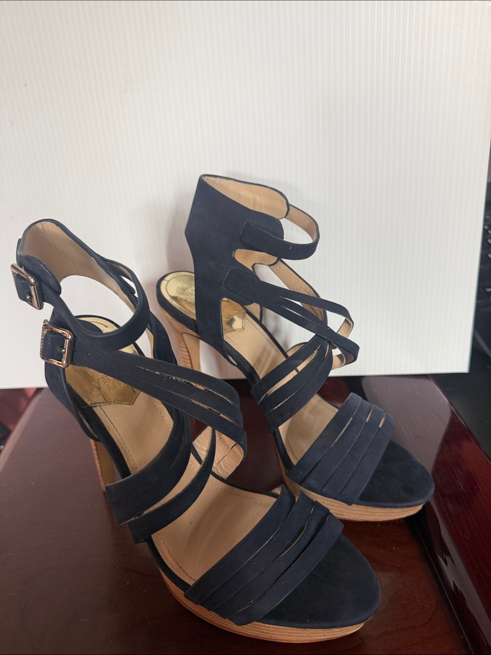 Vince Camuto navy high-heeled shoes